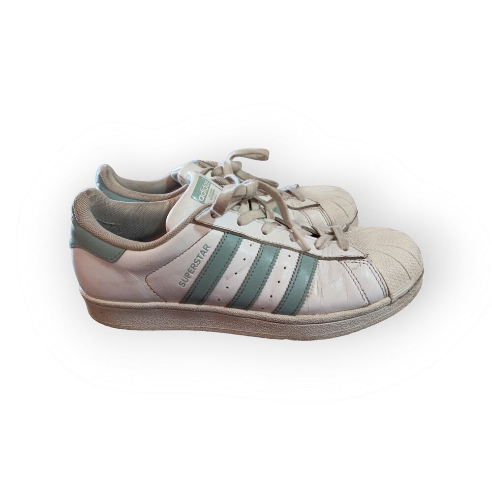 adidas superstar shell toes white and teal leather sneakers size 8